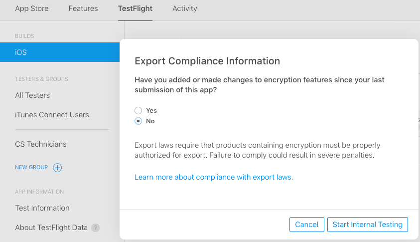 iTunes Connect: Is your app designed to use cryptography?